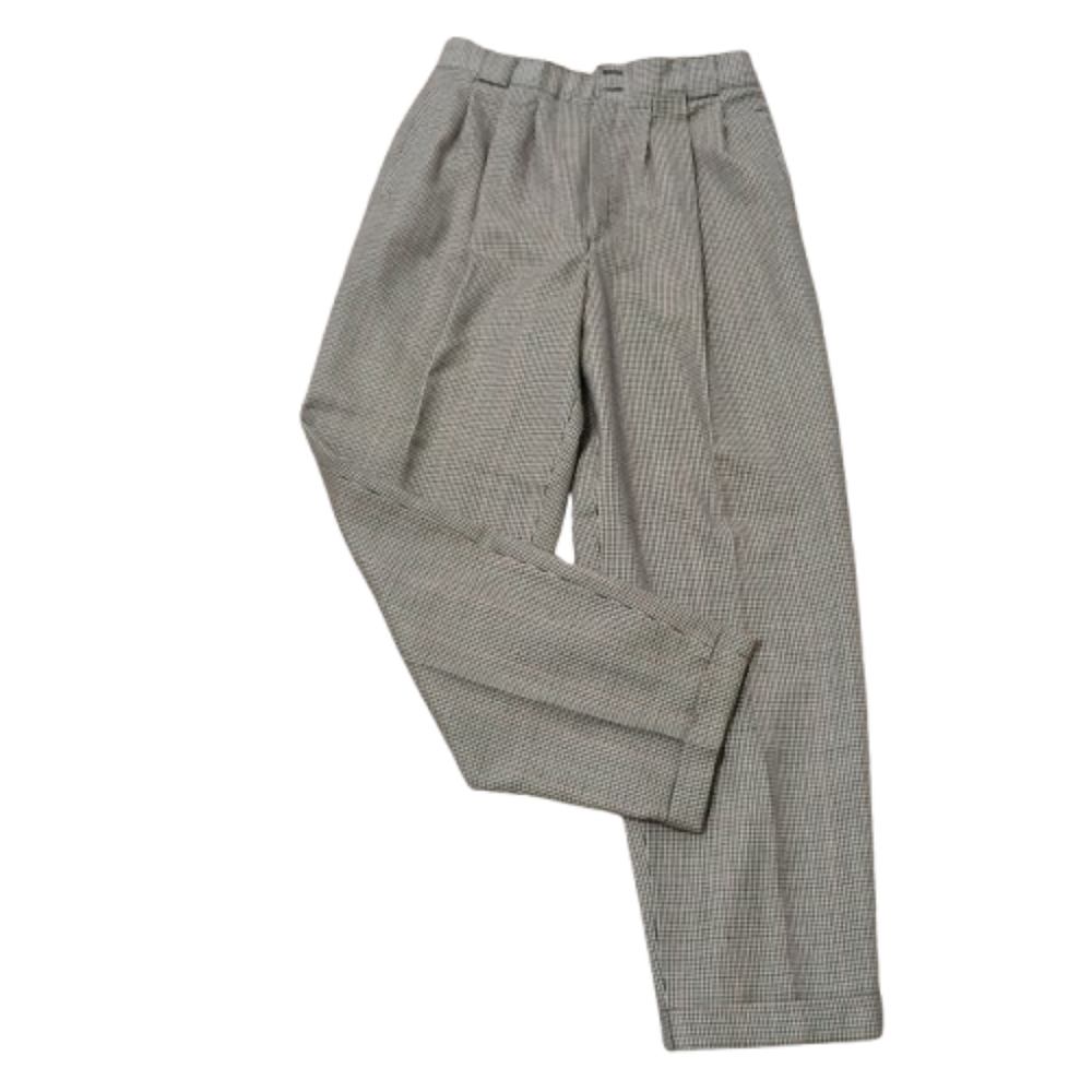 Wool Houndstooth High Rise 80's Preppy Cuffed Hem Trousers 12 Academia Corpcore
